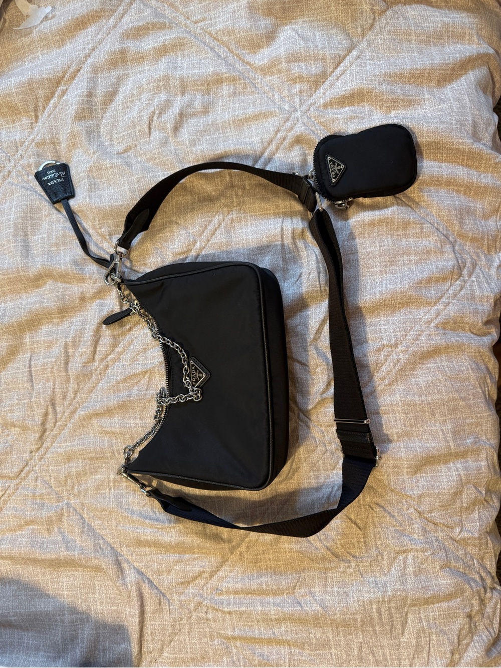 Prada Black Nylon Crossbody Bag with Chain Detail - Picture 12 of 12